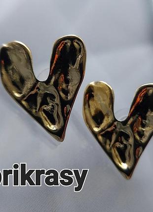 Сережки серця золоті серця мяте золото стильні сережки