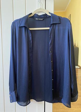 Полупрозрачная рубашка zara темно-синяя / navy blue