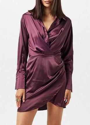 Атласна сукня zara винного кольору сатинове плаття zara