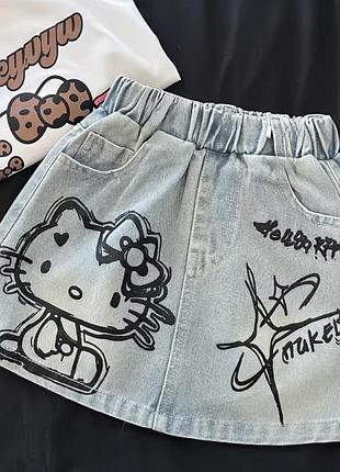 Спідниця бавовняний денім hello kitty graffiti, р. 100