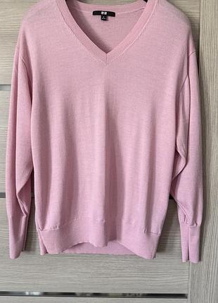 Светр uniqlo 100% wool ніжно-рожевий з v-вирізом m