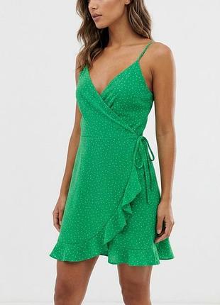Зеленое мини-платье на запах в горошек new look, размер uk 18 (xl/xxl)