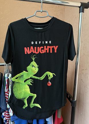 Футболка grinch чорна новорічна з принтом оверсайз