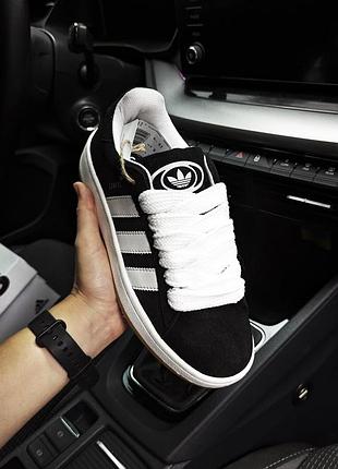 Женские кроссовки adidas campus черные (коричневая подошва)