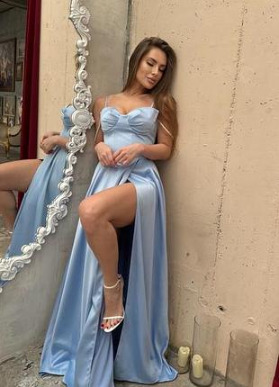 Вечірня корсетна сукня rafaela💍 корсетна основа, чашка з push up  спідниця з розрізом на ніжці тканина: щільний сатин lux колір: блакитний розмір s