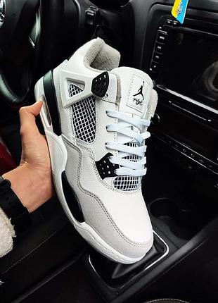 Кроссовки nike jordan 4 белые с серым (термо)