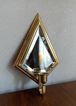 Винтажный латунный настенный подсвечник-зеркало partylite brass mirror infinity (тайнаний)