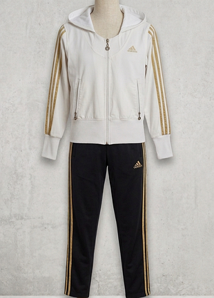 Стильный женский спортивный костюм adidas (белый верх, черный низ)