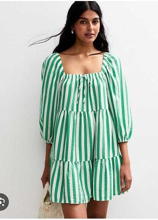 Платье - new look green striped tiered smock mini dress платье в зеленую полоску 18 размер полиэстер
