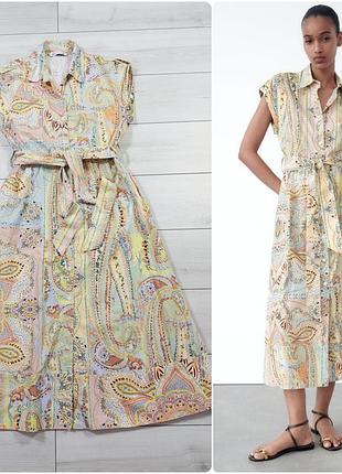 Хлопковое летнее платье макси zara р.м