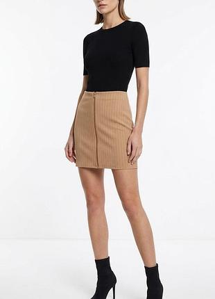 Бежевая мини-юбка в рубчик на молнии спереди new look размер l - xl (uk 14 / eu 42)