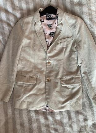 Піджак для хлопчика zara boys білий, бежевий. костюмна тканина, схожа на льон. розмір 8, зріст 128 см, 8 років