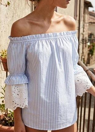 Трендова блуза з відкритими плечима та мереживом "sangallo": must-have сезону 63% cotone