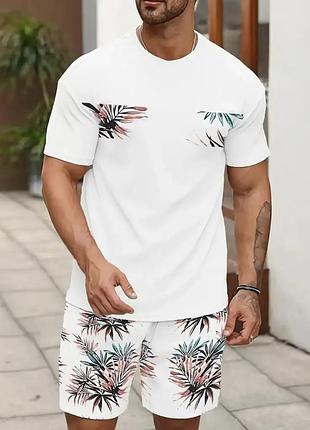 Чоловічий літній спортивний костюм: футболка та шорти з принтом