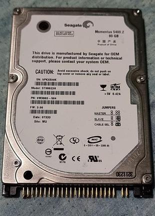 100% ide hdd 2.5 80 гб seagate 5400 28.5/28.7 жорсткий диск st98823a-9w3883 сигейт ata pata