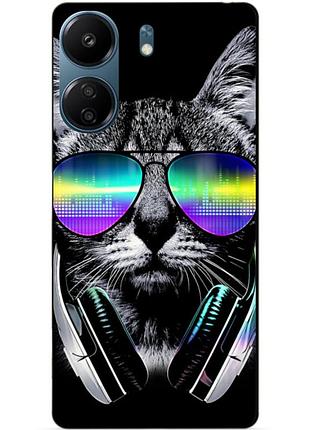 Чехол силиконовый бампер для xiaomi poco c65 с рисунком музыкальный кот