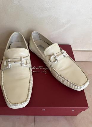 Чоловічі лофери( мокасини), salvatore ferragamo, parigi ng, білі , шкіряні, розмір 10