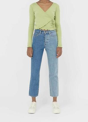 Stradivarius straight leg джинсы брюки прямые укороченные джинс коттон двухцветные биколколор