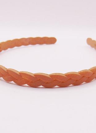 Тонкий обруч для волосся косиця каучук бежевий handmade 0118