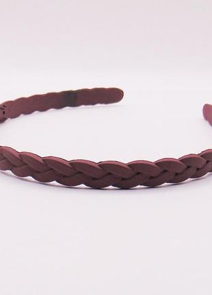 Тонкий обруч для волос косичка каучук бордовый handmade 0118