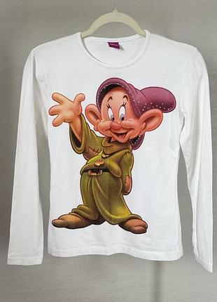Яскравий білий лонгслів кофта disney для дівчинки з принтом гнома