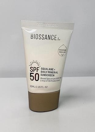 Мінеральний сонцезахисний крем для обличчя biossance squalane + daily mineral sunscreen sfp 50, об’єм 30 мл