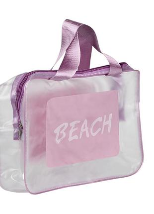Косметичка дорожная stenson beach r97548 из пвх 26×18×9.5 см, прозрачная с розовыми вставками, 2 короткие ручки