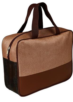 Косметичка дорожная stenson classic r33409 полиэстеровая 26×18×9.5 см, коричневый цвет, удобна с 2 длинными ручками