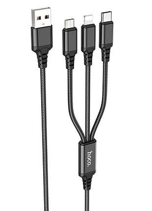 Кабель hoco combo 3в1 x76: lightning/type-c/micro usb, 1 м, 2a