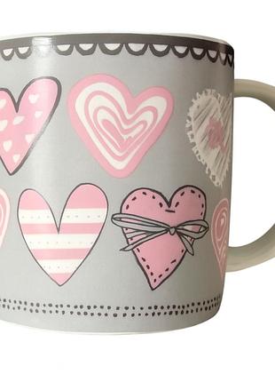 Керамическая чашка love r40050 350 мл с романтическим рисунком love, 8.5×9 см, светло-серая