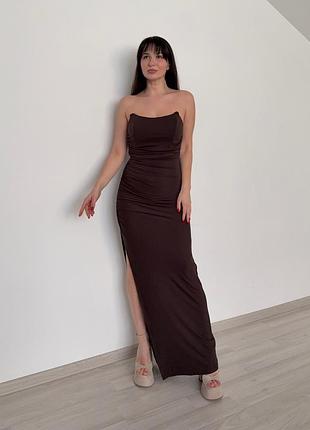 Корсетна шоколадна сукня shein