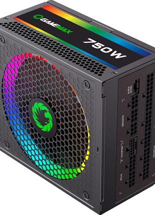 Блок живлення gamemax rgb-750 pro 140мм/750 вт 80 gold з підсвічуванням чорний