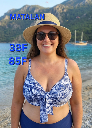 38f 85f купальный лиф matalan, мягкие чашки на косточках, сине-белый абстрактный узор, спереди бант