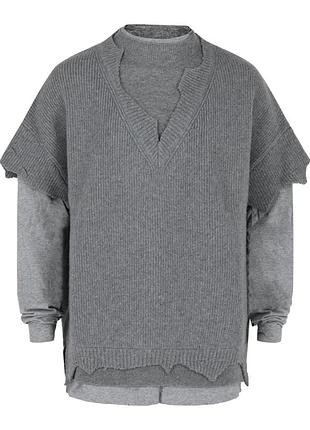 Кофта givenchy -cut & layer wool and cotton sweater distressed size l