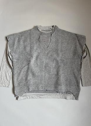 Кофта givenchy -cut & layer wool and cotton sweater distressed size l 2