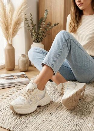 Жіночі масивні кросівки бежеві нові 36-41 трендові chunky sneakers на платформі спортивні casual кроси сітка