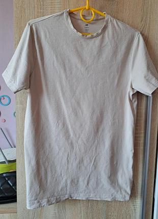 Мужская бежевая базовая футболка h&amp;m slim fit размер s коттон 95%