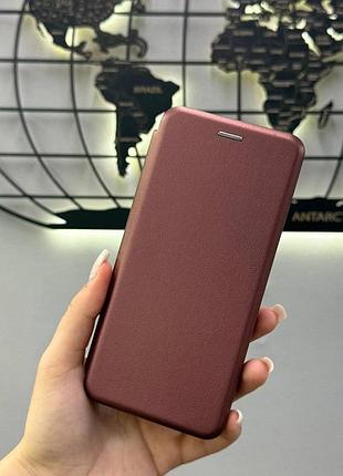 Якісний чохол-книжка leather для xiaomi redmi note 14 5g, захисний чохол-книжка для телефона редмі note 14 5g (бордовий)