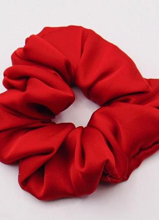 Большая шелковая резинка для волос 12 см красная handmade 335