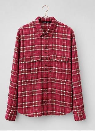 Шифонова сорочка в клітинку блискучими нитками zara, розмір l