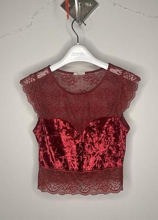 Бордовий мереживний топ з оксамитом intimissimi xs-s
