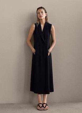 Сукня massimo dutti xl-xxl 100% віскоза чорна плаття без рукавів двобортна жилет батал