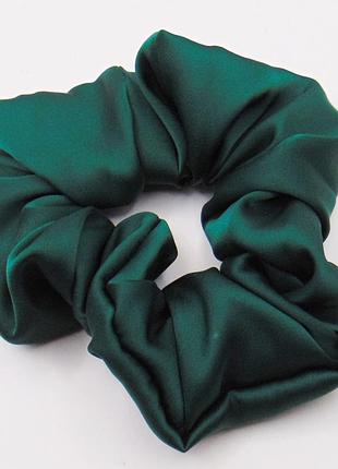 Большая шелковая резинка для волос 12 см зеленая handmade 335