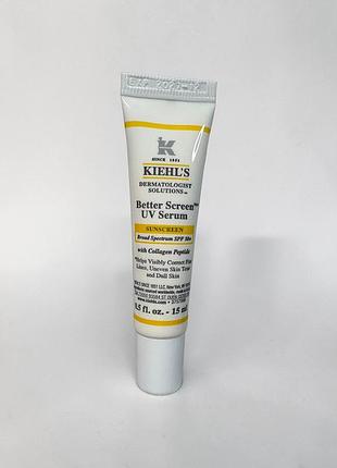 Легка сонцезахисна крем сироватка з пептидом колагену kiehl’s kiehls better screen uv serum sunscreen broad spectrum spf 50+, 15 мл