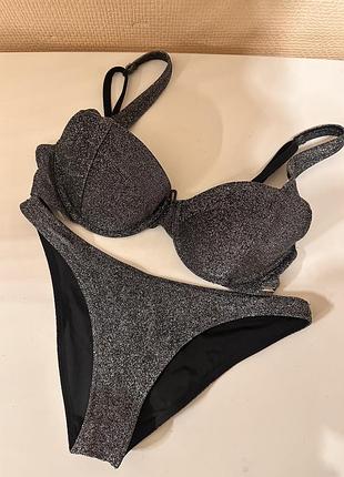 Купальник victoria’s secret pink люрекс блискучий срібний чорний