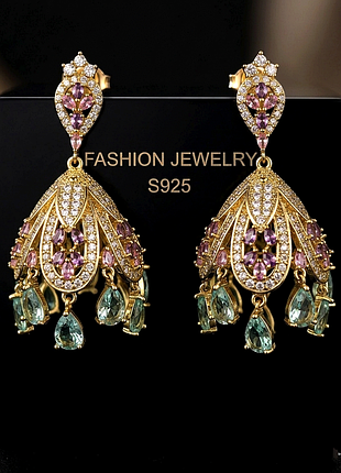 Сережки-люстри з цирконами 5 см