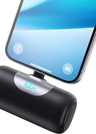 Мини павербанк 5500 мач с lightning разъемом для iphone - быстрая зарядка pd 22.5w, lcd-дисплей, ультракомпактный (черный)