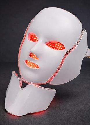 Фотодинамічна led маска artmax з мікрострумами для обличчя та накладки на шию 7 кольорів