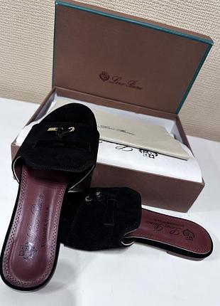 Шльопанці loro piana summer walk чорні замшеві