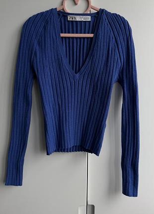 Трикотажна укорочена кофта zara синя s